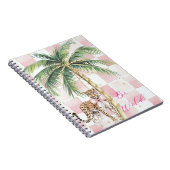 Chic Pink Squares Gouden Palm Tree Leopard Notitieboek (Rechterzijde)