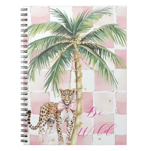 Chic Pink Squares Gouden Palm Tree Leopard Notitieboek (Voorkant)
