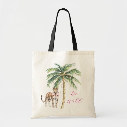 Chic Pink Squares Gouden Palm Tree Leopard Tote Bag (Voorkant)