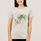 Chic Pink Squares Gouden Palm Tree Leopard Tri-Blend Shirt (Voorkant)