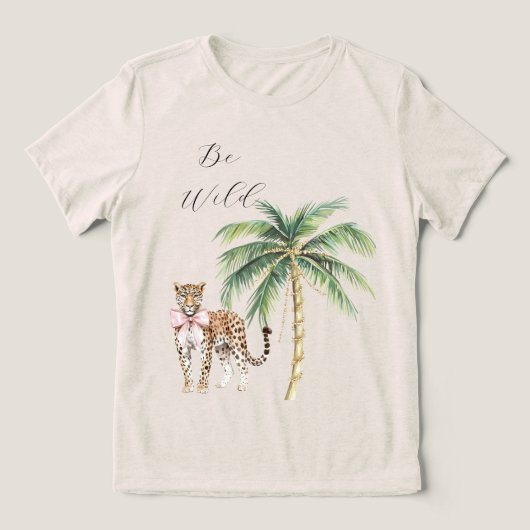 Chic Pink Squares Gouden Palm Tree Leopard Tri-Blend Shirt (Design voorkant)