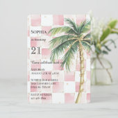 Chic Pink Squares Gouden Palm Tree verjaardag Kaart (Staand voorkant)