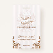 Chic Pink Stripe Cupcake Bakery Business Employee Badge (Voorkant)