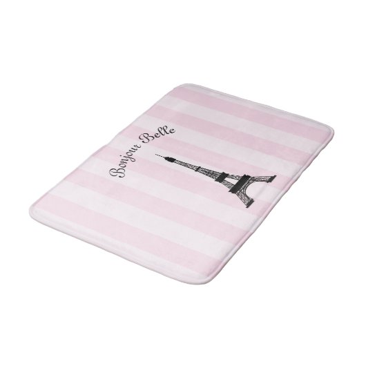 Chic Pink Stripe Paris Eiffeltoren in het Frans Badmat (Gekanteld)