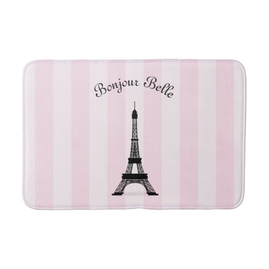 Chic Pink Stripe Paris Eiffeltoren in het Frans Badmat (Voorkant)