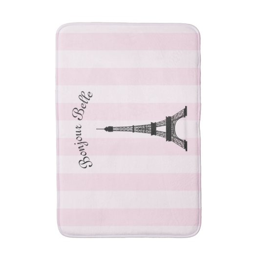 Chic Pink Stripe Paris Eiffeltoren in het Frans Badmat (Voorkant Verticaal)