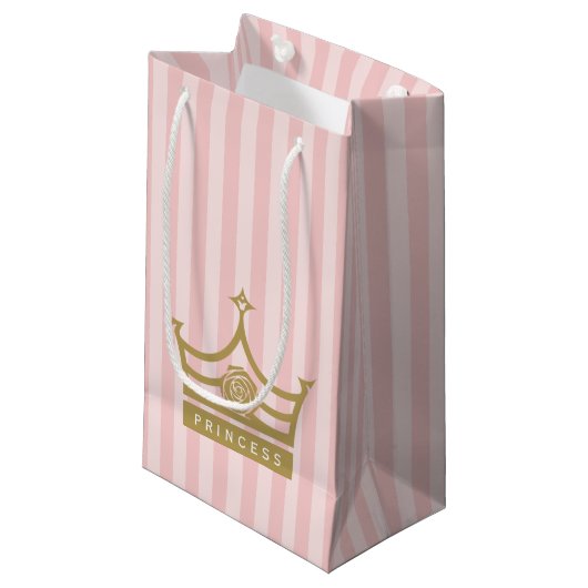 Chic Pink Stripes en Gold Roos Princess Crown Klein Cadeauzakje (Voorkant Gekanteld)