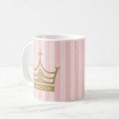 Chic Pink Stripes en Gold Roos Princess Crown Koffiemok (Voorkant links)