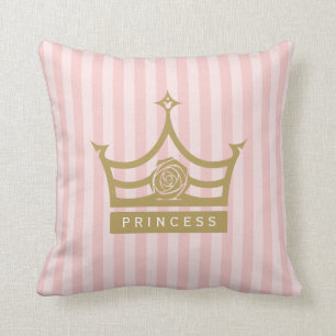 Chic Pink Stripes en Gold Roos Princess Crown Kussen