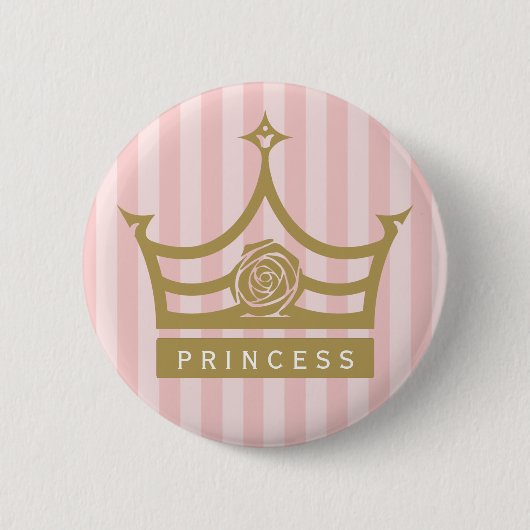 Chic Pink Stripes en Gold Roos Princess Crown Ronde Button 5,7 Cm (Voorkant)