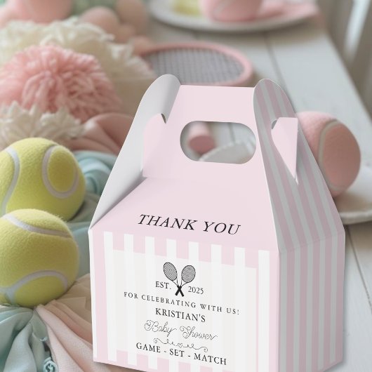 Chic Pink Stripes Tennis Baby shower Bedankt Bedankdoosjes