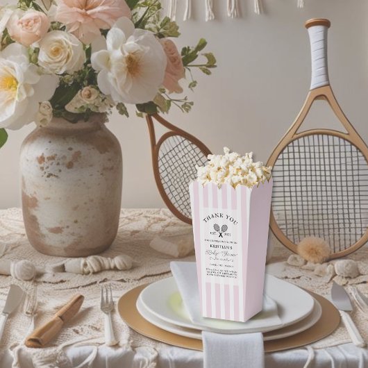 Chic Pink Stripes Tennis Bedankt Baby shower Bedankdoosjes