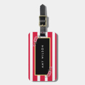 Chic Pink Stripes Waterverf Floral Bagagelabel (Voorkant verticaal)