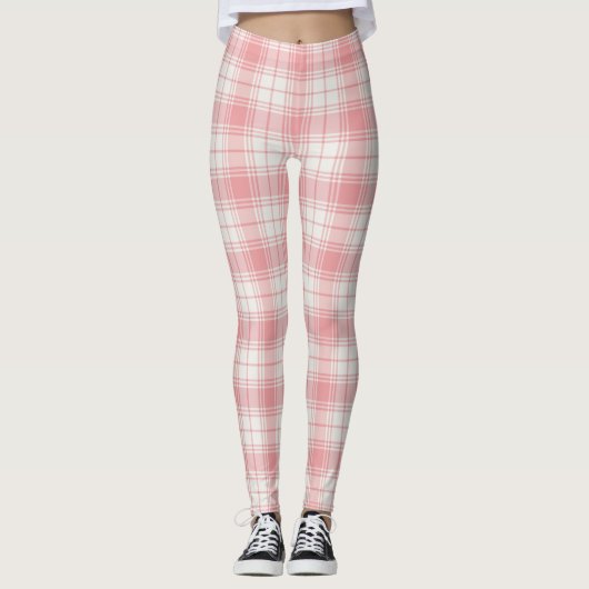 Chic Pink Tartan Leggings - Casual Gift for Her (Voorkant)