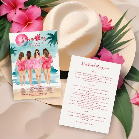 Chic Pink Tropical Landscape Brunettes Girl Kaart