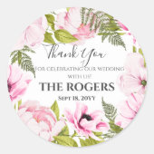 Chic Pink Waterverf Floral Hartelijk dank Ronde Sticker (Voorkant)