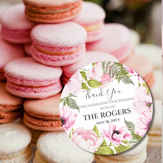 Chic Pink Waterverf Floral Hartelijk dank Ronde Sticker