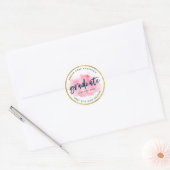Chic Pink Waterverf Gold Afstuderen Ronde Sticker (Envelop)