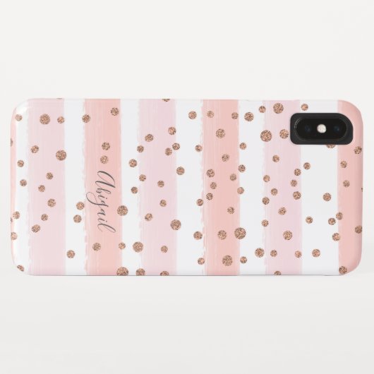 Chic Pink Waterverf & Gold Stippen Monogram Case-Mate iPhone Case (Achterkant (horizontaal))