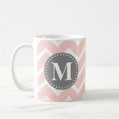 Chic Pink White Grey Zigzag Chevron Monogram Koffiemok (Links)