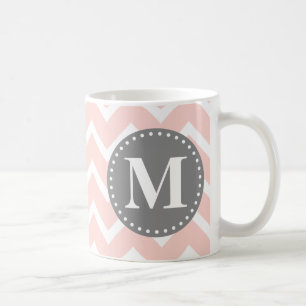 Chic Pink White Grey Zigzag Chevron Monogram Koffiemok
