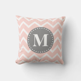 Chic Pink White Grey Zigzag Chevron Monogram Kussen