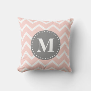 Chic Pink White Grey Zigzag Chevron Monogram Kussen