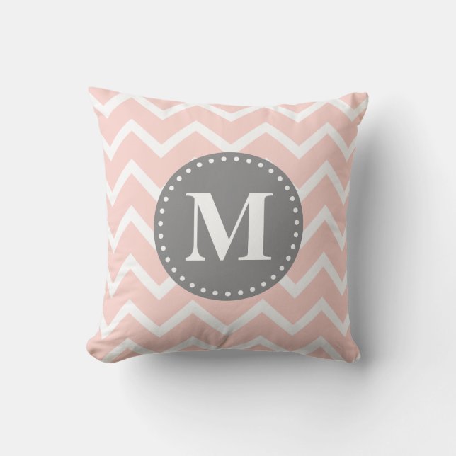 Chic Pink White Grey Zigzag Chevron Monogram Kussen (Voorkant)