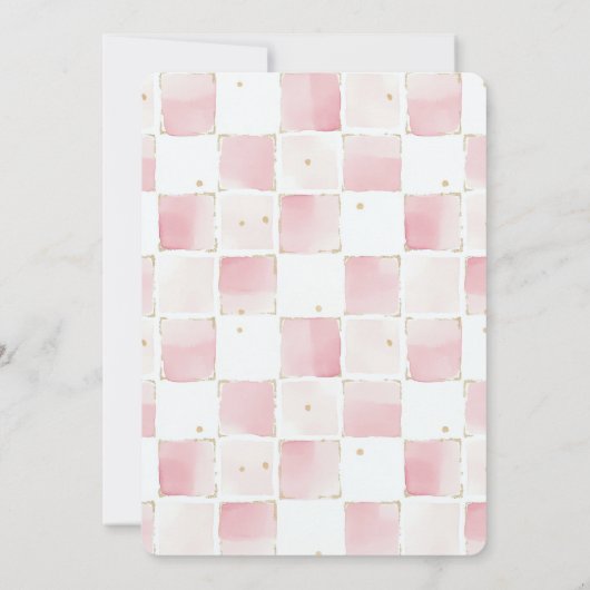 Chic Pink White Squares Baby shower Kaart (Achterkant)