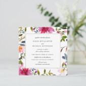 Chic Pink Wildflower Square Wedding Kaart (Staand voorkant)