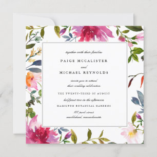 Chic Pink Wildflower Square Wedding Kaart