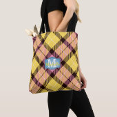 Chic Pink Yellow Tartan Jeans Monogram Tote Bag (Dichtbij)