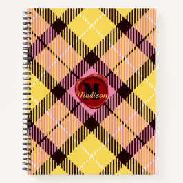 Chic Pink Yellow Tartan Stempel Monogram Naam Notitieboek