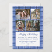 Chic Plaid HANUKKAH Custom 9 Photo Collage Blauw Feestdagenkaart (Voorkant)