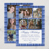 Chic Plaid HANUKKAH Custom 9 Photo Collage Blauw Feestdagenkaart (Voorkant / Achterkant)