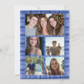Chic Plaid HANUKKAH Custom 9 Photo Collage Blauw Feestdagenkaart (Achterkant)