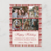 Chic Plaid Kerst Custom 4 Foto Collage Rood Feestdagenkaart (Voorkant)