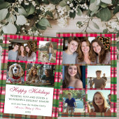 Chic Plaid Kerst Custom 9 Foto Collage Preppy Feestdagenkaart