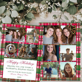 Chic Plaid Kerst Custom 9 Foto Collage Preppy Feestdagenkaart