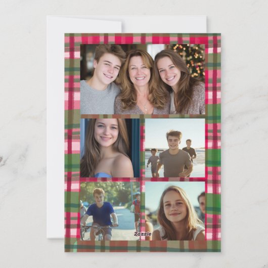 Chic Plaid Kerst Custom 9 Foto Collage Preppy Feestdagenkaart (Achterkant)