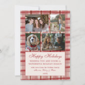 Chic Plaid Kerst Custom 9 Foto Collage Rood Feestdagenkaart (Voorkant)