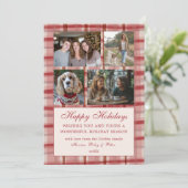 Chic Plaid Kerst Custom 9 Foto Collage Rood Feestdagenkaart (Staand voorkant)