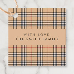Chic Plaid Warm Tan | Aanpasbare familienaam  Bedankjes Labels