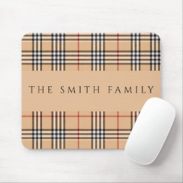 Chic Plaid Warm Tan | Aanpasbare Familienaam  Muismat