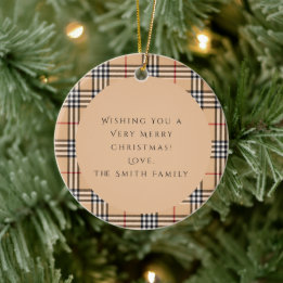 Chic Plaid Warm Tan | Aanpasbare foto en tekst  Keramisch Ornament