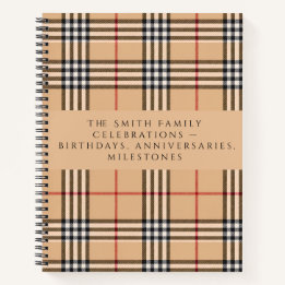 Chic Plaid Warm Tan | Aanpasbare Tekst Vakantie  Notitieboek