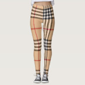 Chic Plaid Warm Tan Base Crisp Wit Zwart Bruin Leggings (Voorkant)