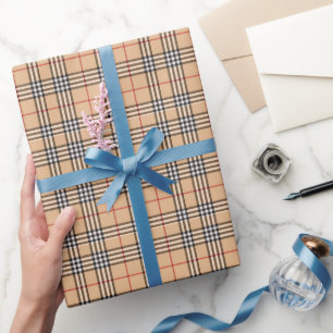 Chic Plaid Warm Tan Base Wit Zwart Bruin Tartan Cadeaupapier