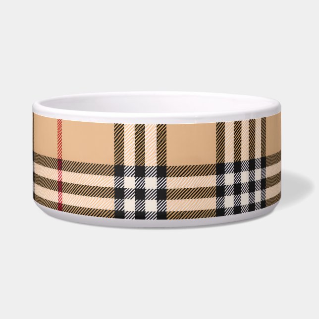 Chic Plaid Warm Tan Base Wit Zwart Bruin Tartan Voerbakje (Rechts)