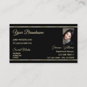 Chic Plain Black Golden Stripes met Logo en foto's Visitekaartje (Achterkant)